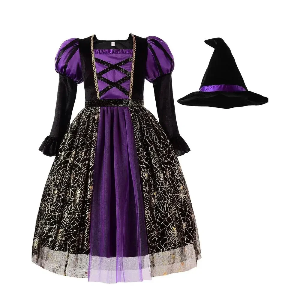 New ReliBeauty Girls Spider Witch Halloween Costume Dress & Hat Size 140 (US 8)